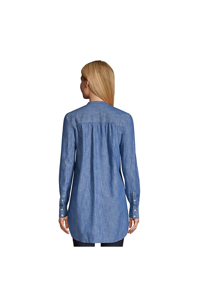 Lands039 End Shirts and Blouses Women Chambray Aline Long Sleeve Tunic Top Medium Dark Indigo Chambray
