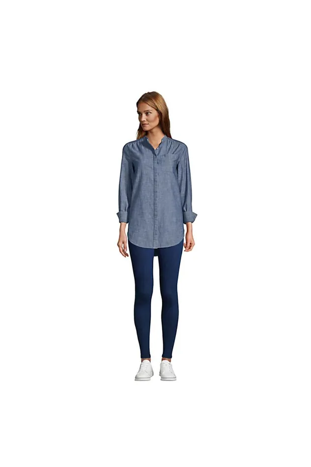 Lands039 End Shirts and Blouses Women Chambray Aline Long Sleeve Tunic Top Medium Dark Indigo Chambray