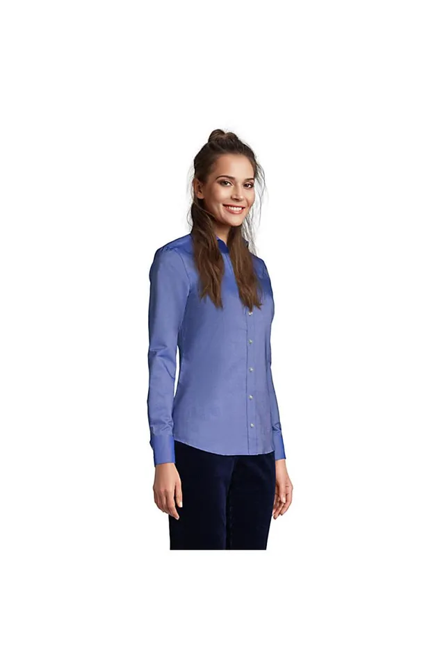 Lands039 End Shirts and Blouses Women Long Sleeve Oxford Shirt Blue