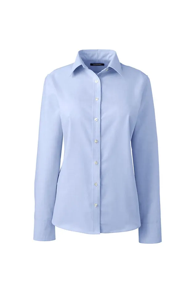 Lands039 End Shirts and Blouses Women Long Sleeve Oxford Shirt Blue