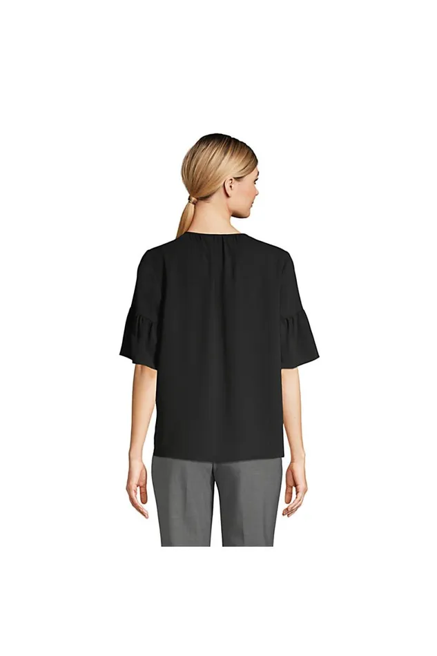 Lands039 End Shirts and Blouses Women Maternity Short Sleeve Tie Neck Crepe Blouse Black