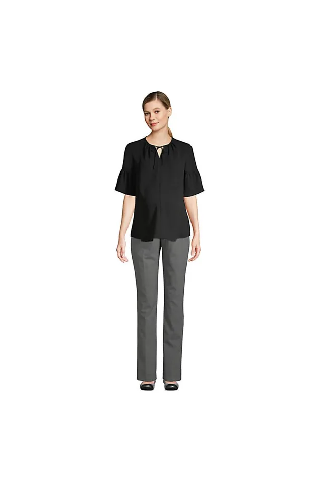 Lands039 End Shirts and Blouses Women Maternity Short Sleeve Tie Neck Crepe Blouse Black