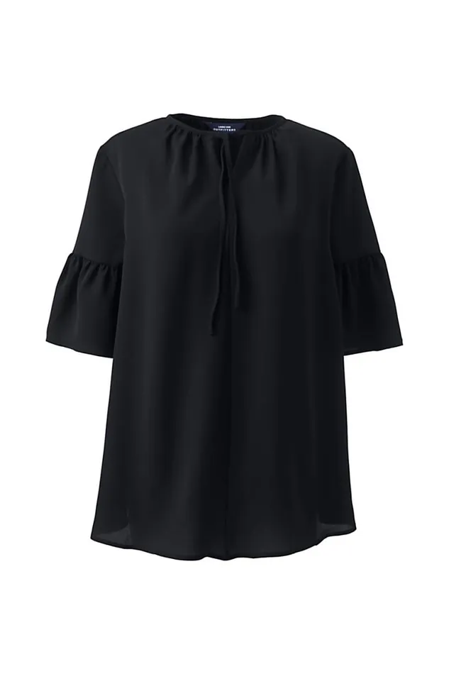 Lands039 End Shirts and Blouses Women Maternity Short Sleeve Tie Neck Crepe Blouse Black