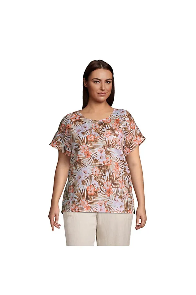 Lands039 End Shirts and Blouses Women Plus Size Linen Short Sleeve Tshirt Top White Tropic Palm Lands039 End Shirts and Blouses Women Plus Size Linen Short Sleeve Tshirt Top White Tropic Palm