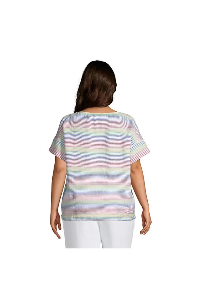 Lands039 End Shirts and Blouses Women Plus Size Linen Short Sleeve Tshirt Top White Tropic Palm Lands039 End Shirts and Blouses Women Plus Size Linen Short Sleeve Tshirt Top White Tropic Palm