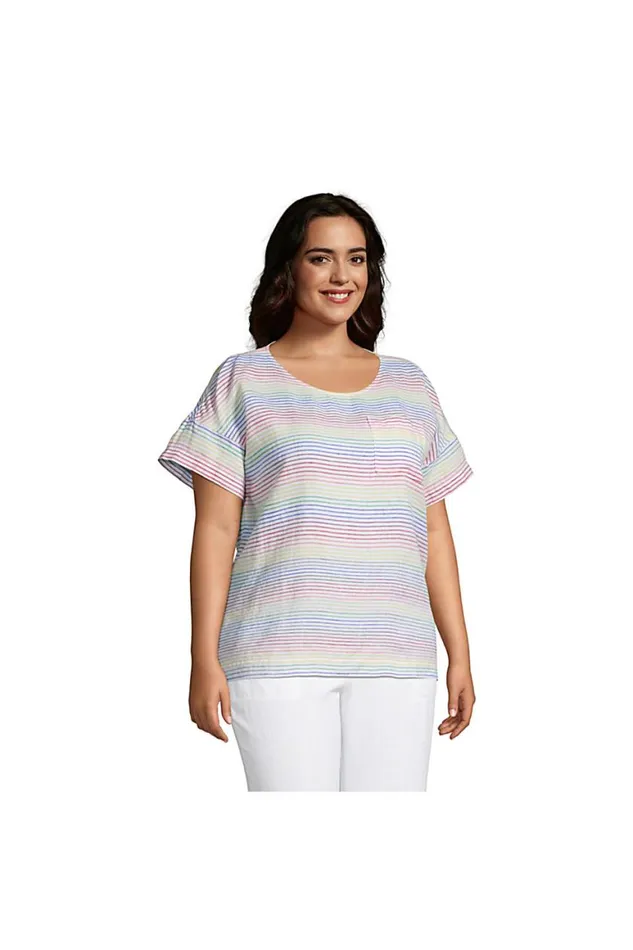 Lands039 End Shirts and Blouses Women Plus Size Linen Short Sleeve Tshirt Top White Tropic Palm Lands039 End Shirts and Blouses Women Plus Size Linen Short Sleeve Tshirt Top White Tropic Palm