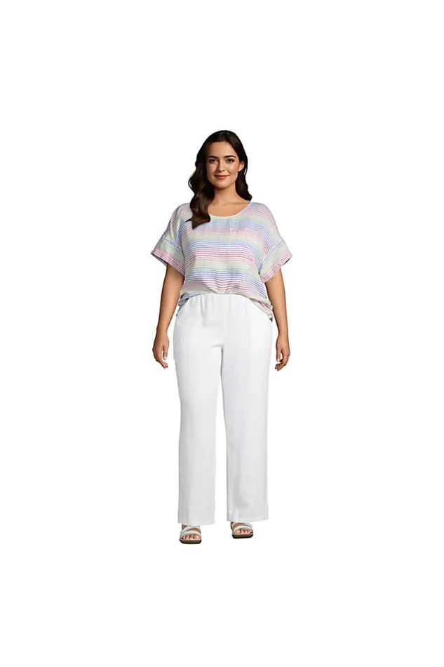 Lands039 End Shirts and Blouses Women Plus Size Linen Short Sleeve Tshirt Top White Tropic Palm Lands039 End Shirts and Blouses Women Plus Size Linen Short Sleeve Tshirt Top White Tropic Palm