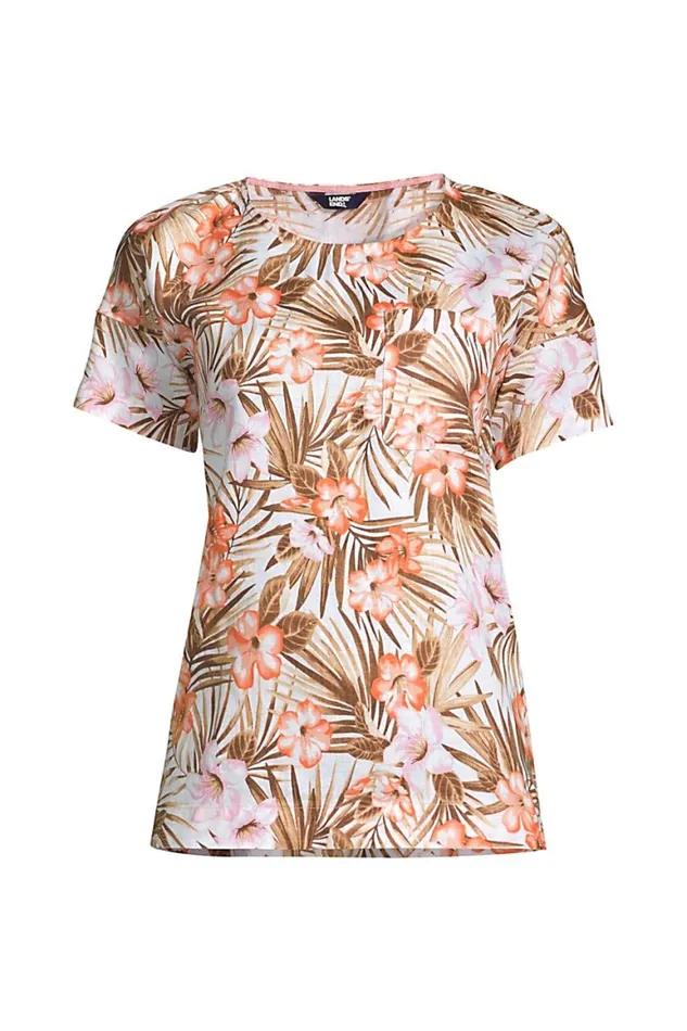 Lands039 End Shirts and Blouses Women Plus Size Linen Short Sleeve Tshirt Top White Tropic Palm Lands039 End Shirts and Blouses Women Plus Size Linen Short Sleeve Tshirt Top White Tropic Palm