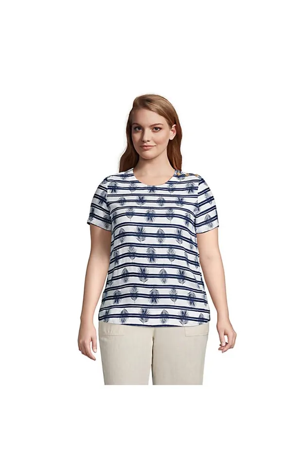Lands039 End Shirts and Blouses Women Plus Size Linen Short Sleeve Tshirt White Palm Stripe Lands039 End Shirts and Blouses Women Plus Size Linen Short Sleeve Tshirt White Palm Stripe