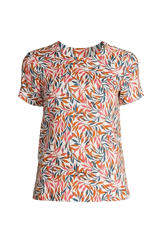 Lands039 End Shirts and Blouses Women Plus Size Linen Short Sleeve Tshirt White Palm Stripe