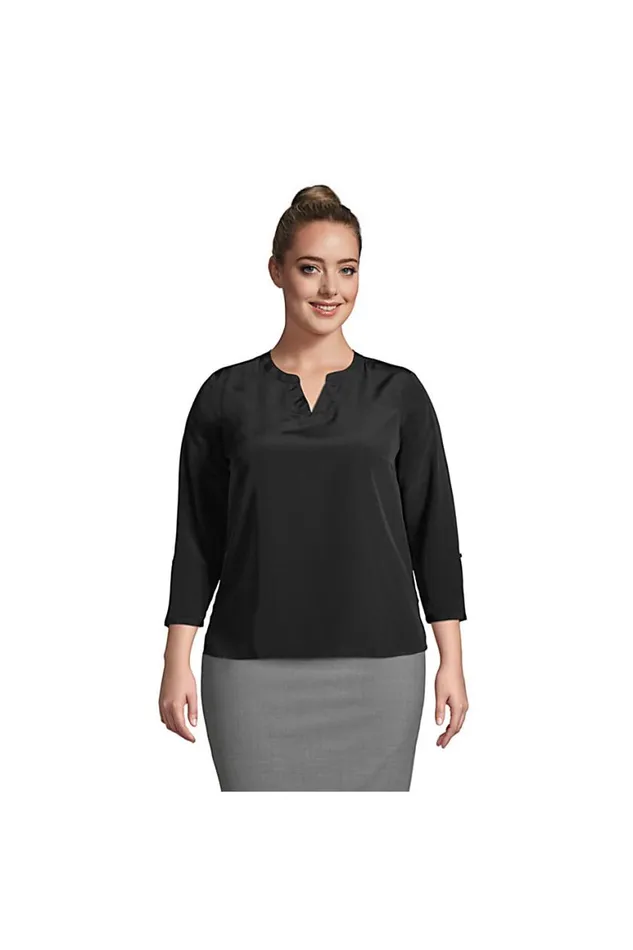 Lands039 End Shirts and Blouses Women Plus Size Roll Tab Sleeve Split Neck Blouse Top Black Lands039 End Shirts and Blouses Women Plus Size Roll Tab Sleeve Split Neck Blouse Top Black