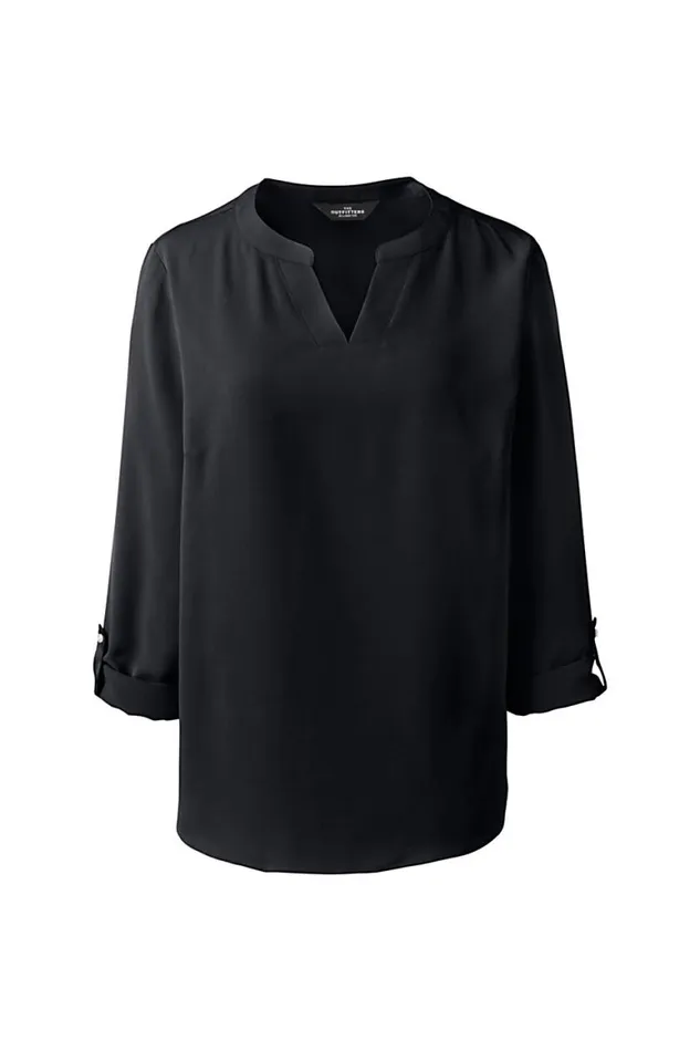 Lands039 End Shirts and Blouses Women Plus Size Roll Tab Sleeve Split Neck Blouse Top Black Lands039 End Shirts and Blouses Women Plus Size Roll Tab Sleeve Split Neck Blouse Top Black