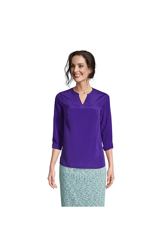 Lands039 End Shirts and Blouses Women Roll Tab Sleeve Split Neck Blouse Top Persian Plum Lands039 End Shirts and Blouses Women Roll Tab Sleeve Split Neck Blouse Top Persian Plum