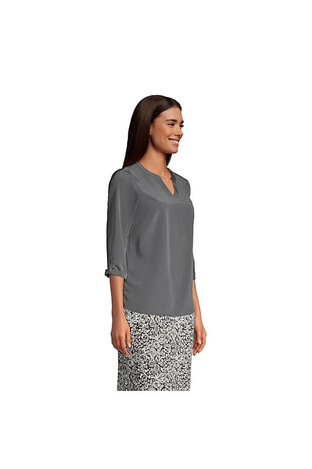 Lands039 End Shirts and Blouses Women Roll Tab Sleeve Split Neck Blouse Top Persian Plum Lands039 End Shirts and Blouses Women Roll Tab Sleeve Split Neck Blouse Top Persian Plum