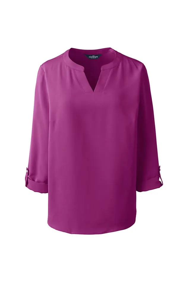 Lands039 End Shirts and Blouses Women Roll Tab Sleeve Split Neck Blouse Top Persian Plum Lands039 End Shirts and Blouses Women Roll Tab Sleeve Split Neck Blouse Top Persian Plum