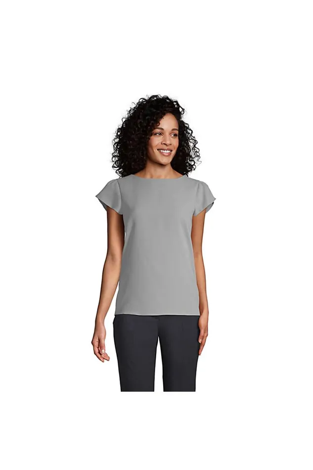 Lands039 End Shirts and Blouses Women Short Sleeve Crepe Tulip Sleeve Blouse Harbor Gray Lands039 End Shirts and Blouses Women Short Sleeve Crepe Tulip Sleeve Blouse Harbor Gray