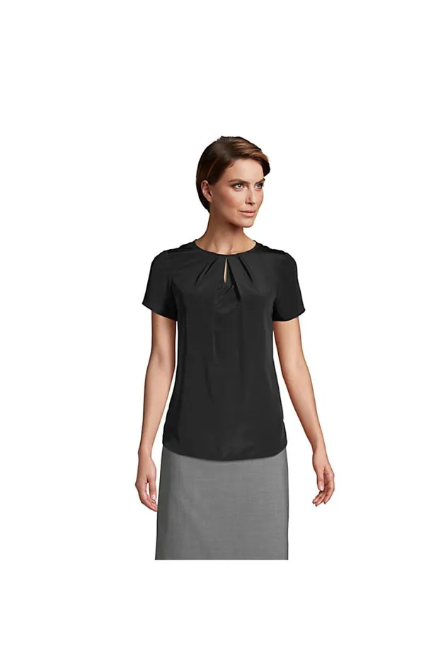 Lands039 End Shirts and Blouses Women Short Sleeve Keyhole Blouse Top Black