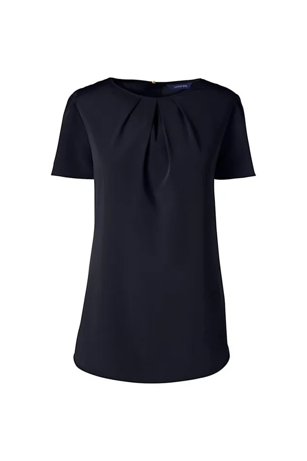 Lands039 End Shirts and Blouses Women Short Sleeve Keyhole Blouse Top Black Lands039 End Shirts and Blouses Women Short Sleeve Keyhole Blouse Top Black