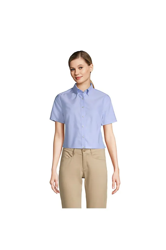 Lands039 End Shirts and Blouses Women Short Sleeve Oxford Dress Shirt Blue