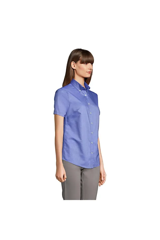 Lands039 End Shirts and Blouses Women Short Sleeve Oxford Dress Shirt Blue Lands039 End Shirts and Blouses Women Short Sleeve Oxford Dress Shirt Blue