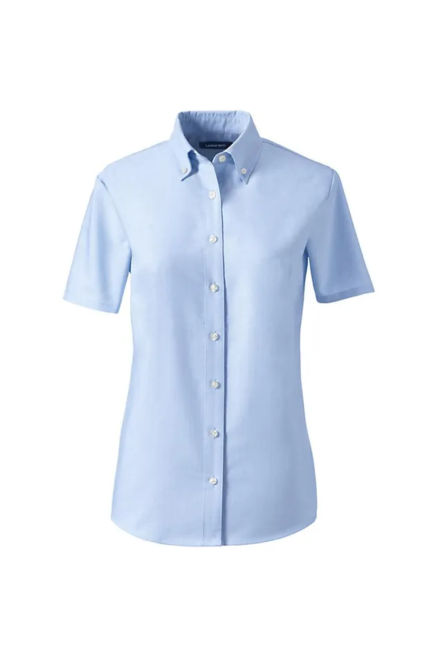 Lands039 End Shirts and Blouses Women Short Sleeve Oxford Dress Shirt Blue Lands039 End Shirts and Blouses Women Short Sleeve Oxford Dress Shirt Blue