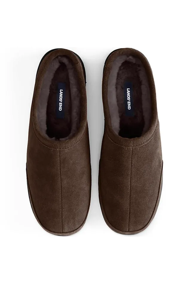 Lands039 End Shoes Men Suede Leather Fuzzy Shearling Fur Clog Slippers Dark Mahogany