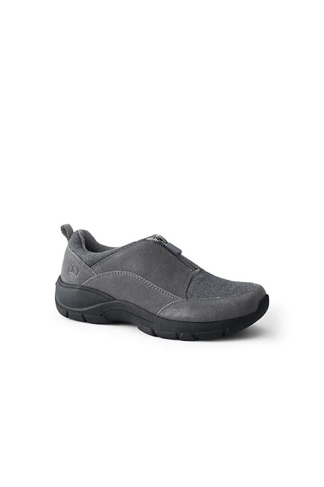 Lands039 End Shoes Women All Weather Insulated Suede Leather Zip Moc Shoes Warm Graphite Suede