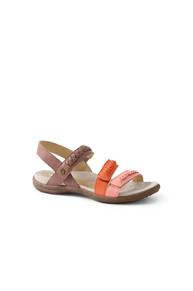 Lands039 End Shoes Women Braided Leather Comfort Flat Sandals Mauve Quartz Suede Colorblock