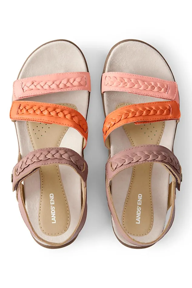Lands039 End Shoes Women Braided Leather Comfort Flat Sandals Mauve Quartz Suede Colorblock