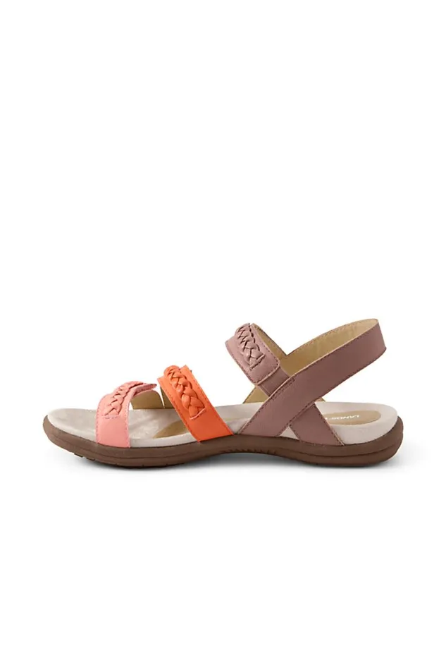Lands039 End Shoes Women Braided Leather Comfort Flat Sandals Mauve Quartz Suede Colorblock