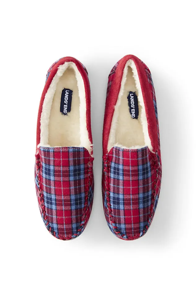 Lands039 End Shoes Women Moccasin Slippersplaid Rich Red Multi Plaid