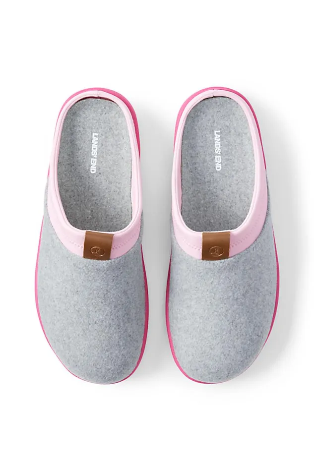 Lands039 End Shoes Women Wool Blend Scuff Slippers Gray Heather
