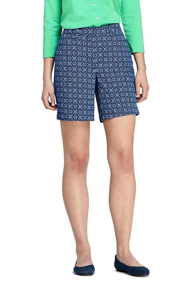 Lands039 End Shorts Women Mid Rise 7034 Curvy Chino Print Shorts Deep Sea Geo