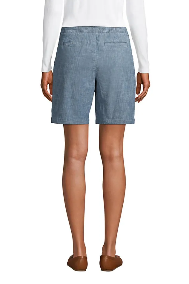 Lands039 End Shorts Women Mid Rise Elastic Waist Pull On 10034 Chino Bermuda Shorts Evening Sky Chambray