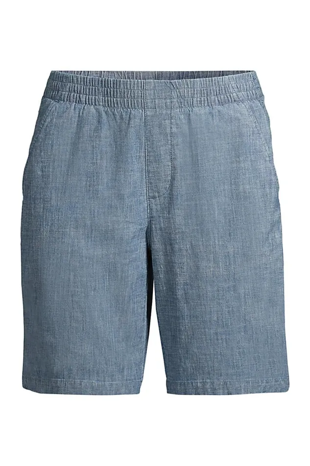 Lands039 End Shorts Women Mid Rise Elastic Waist Pull On 10034 Chino Bermuda Shorts Evening Sky Chambray
