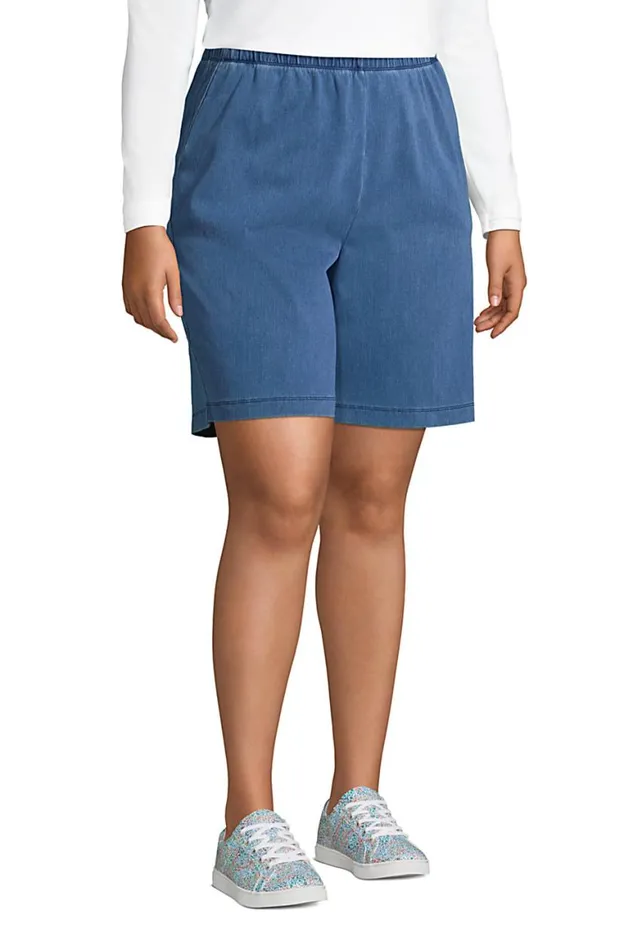 Lands039 End Shorts Women Plus Size High Rise Sport Knit Elastic Waist Denim Jean Shorts Light Indigo Lands039 End Shorts Women Plus Size High Rise Sport Knit Elastic Waist Denim Jean Shorts Light Indigo
