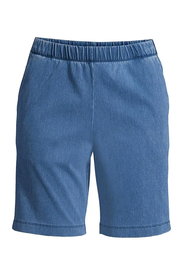Lands039 End Shorts Women Plus Size High Rise Sport Knit Elastic Waist Denim Jean Shorts Light Indigo Lands039 End Shorts Women Plus Size High Rise Sport Knit Elastic Waist Denim Jean Shorts Light Indigo