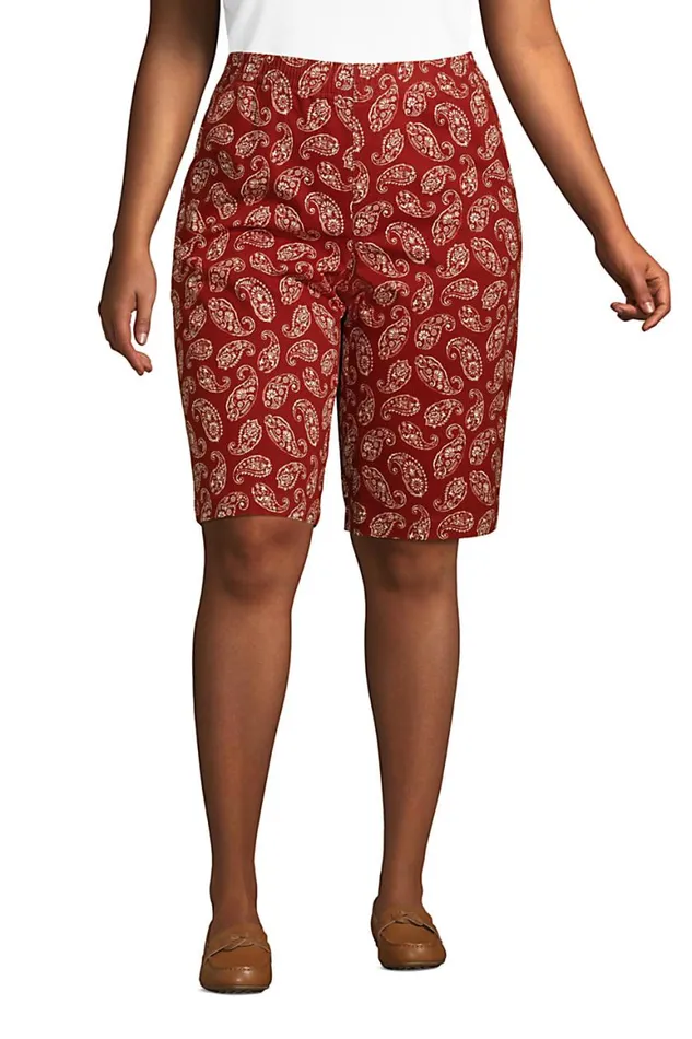 Lands039 End Shorts Women Plus Size Mid Rise Elastic Waist Pull On 12034 Chino Bermuda Shorts Rust Red