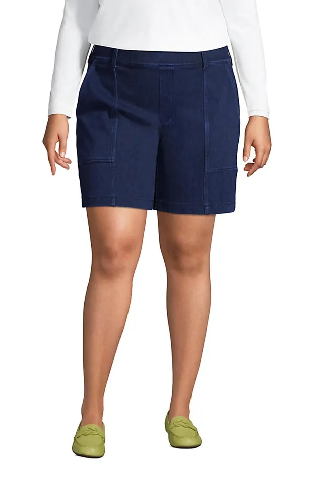 Lands039 End Shorts Women Plus Size Mid Rise Starfish Knit Jean 7034 Utility Shorts Dark Indigo