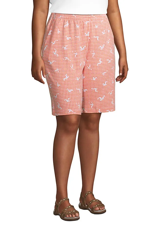 Lands039 End Shorts Women Plus Size Sport Knit Print High Rise Elastic Waist Pull On 10034 Bermuda Shorts Papaya Orange Seagull Check Lands039 End Shorts Women Plus Size Sport Knit Print High Rise Elastic Waist Pull On 10034 Bermuda Shorts Papaya Orange Seagull Check