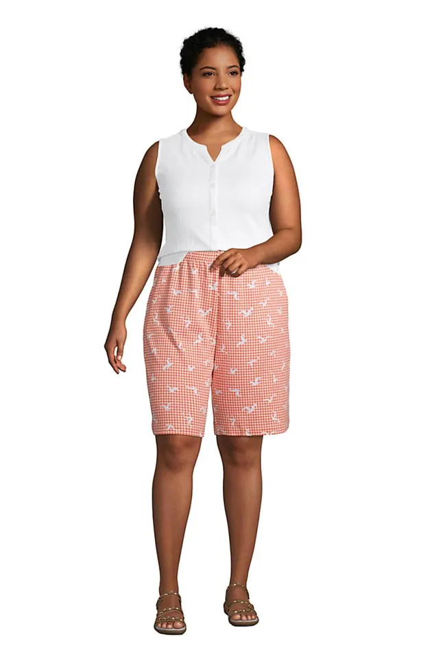 Lands039 End Shorts Women Plus Size Sport Knit Print High Rise Elastic Waist Pull On 10034 Bermuda Shorts Papaya Orange Seagull Check Lands039 End Shorts Women Plus Size Sport Knit Print High Rise Elastic Waist Pull On 10034 Bermuda Shorts Papaya Orange Seagull Check