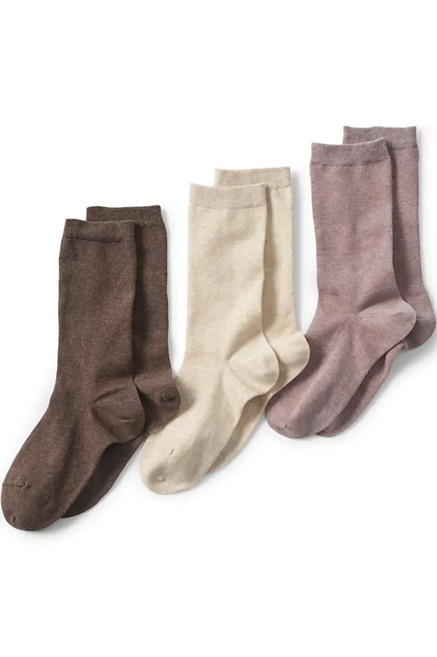 Lands039 End Socks and Hosiery Women 3pack Seamless Toe Solid Crew Socks Neutral Pack