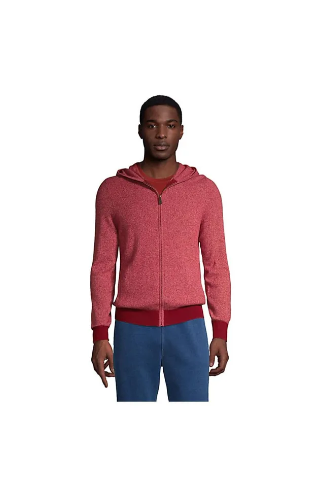 Lands039 End Sweaters Men Cashmere Full Zip Hoodie Soft Mojave Rose Marl