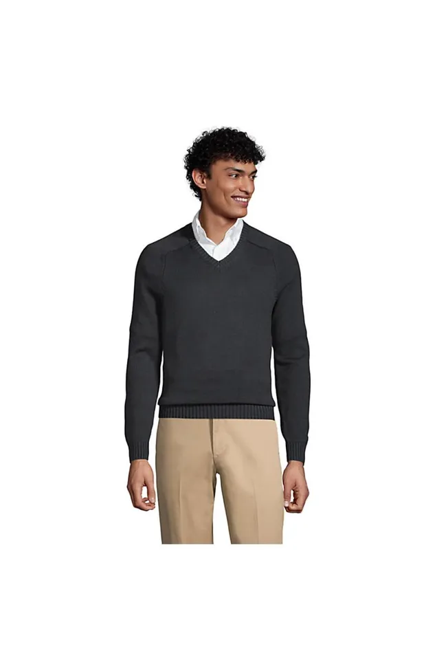 Lands039 End Sweaters Men Cotton Modal Vneck Sweater Black