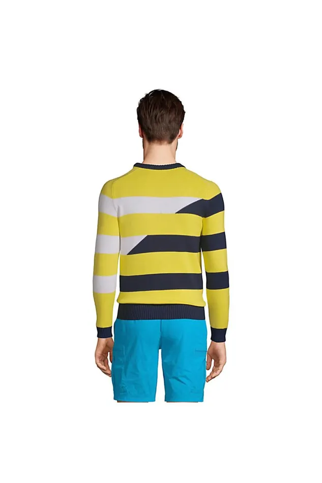 Lands039 End Sweaters Men Cotton Stripe Crewneck Sweater Yellow Lands039 End Sweaters Men Cotton Stripe Crewneck Sweater Yellow