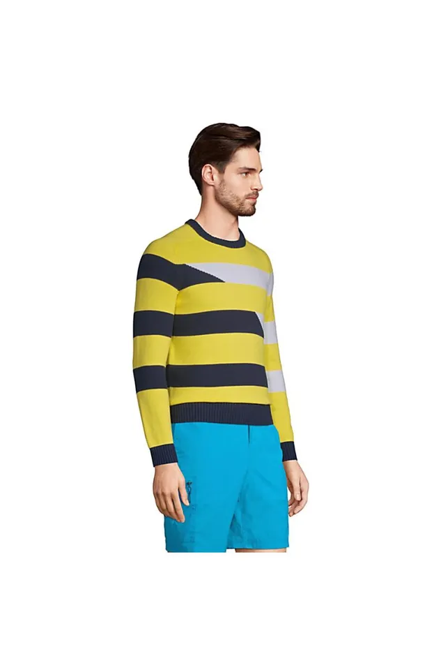 Lands039 End Sweaters Men Cotton Stripe Crewneck Sweater Yellow Lands039 End Sweaters Men Cotton Stripe Crewneck Sweater Yellow