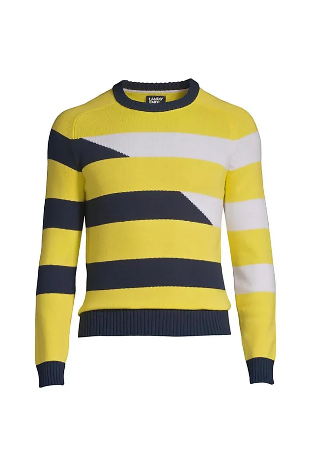 Lands039 End Sweaters Men Cotton Stripe Crewneck Sweater Yellow Lands039 End Sweaters Men Cotton Stripe Crewneck Sweater Yellow