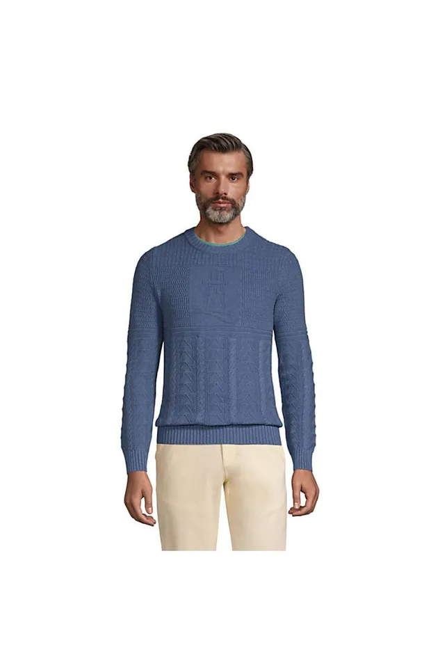 Lands039 End Sweaters Men Cotton Texture Crewneck Sweater Chambray Blue Heather Lands039 End Sweaters Men Cotton Texture Crewneck Sweater Chambray Blue Heather
