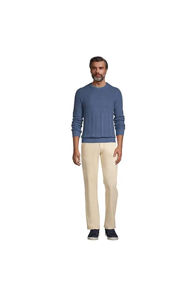 Lands039 End Sweaters Men Cotton Texture Crewneck Sweater Chambray Blue Heather