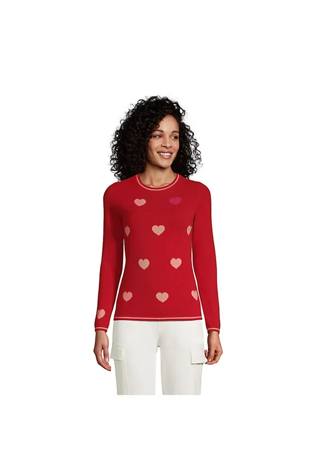 Lands039 End Sweaters Women Cashmere Crewneck Sweater 8211 Pattern Compass Red Hearts Lands039 End Sweaters Women Cashmere Crewneck Sweater 8211 Pattern Compass Red Hearts